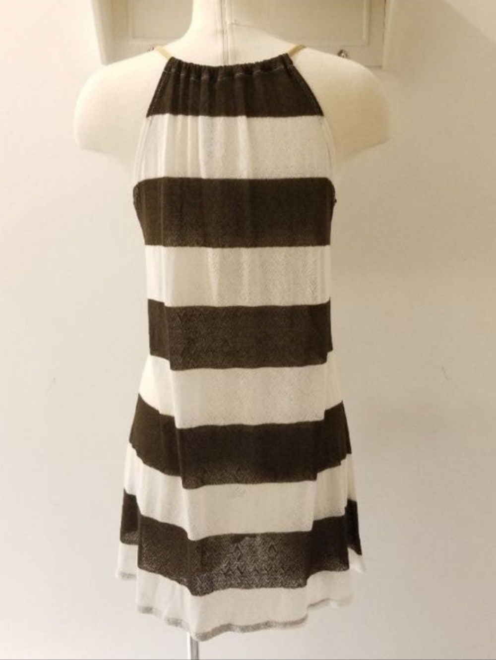 Vitamin A Brown & White Stripe High Neck Sleeveless Cover Up Dress Sz M NWT $138 - Picture 3 of 8